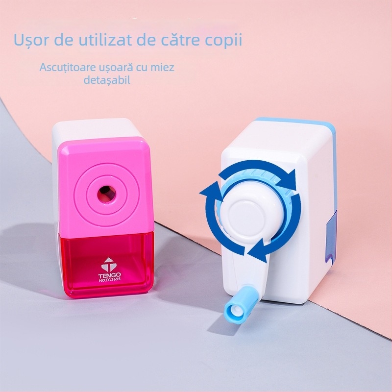 Ascuțitor de creioane cubic, manevrare manuală, cu design desen animat, pentru elevi și copii