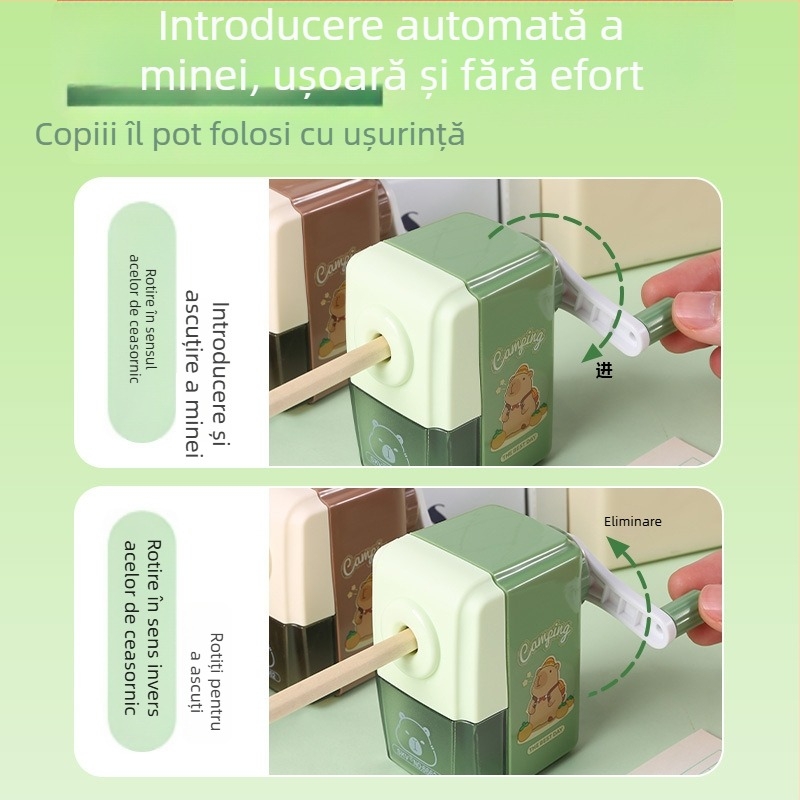 Capybara ascuțitor de creioane pentru copii, manual, design desen animat