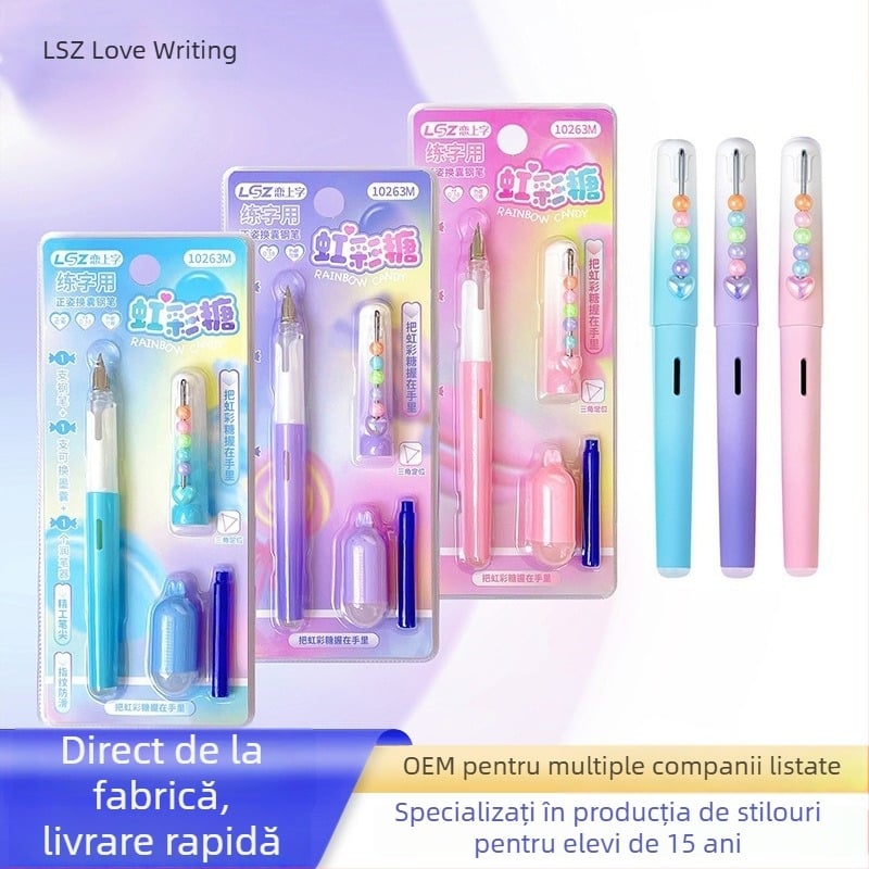 Stilou pentru caligrafie cu priză triunghiulară pentru postură corectă, cerneală cu uscare rapidă, design atrăgător, pentru elevi din ciclul primar și gimnazial, cu sac de cerneală înlocuibil.