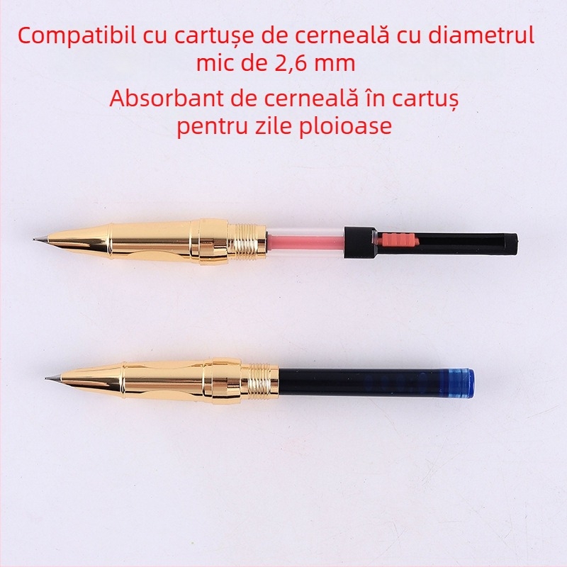 Lanbitou 3075 stilou metal pentru elevi din clasa a III-a, potrivit pentru exersarea scrierii și caligrafiei cu penă solidă, cartuș de cerneală înlocuibil, vârf extra-fine 0,38 mm