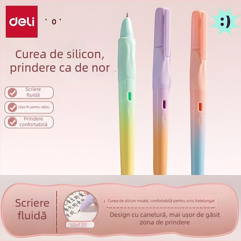 Deli SF551 Stilou de caligrafie pentru corectarea posturii, pentru elevi, cu sac de cerneală