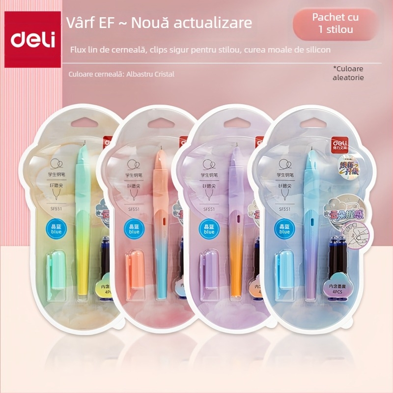 Deli SF551 Stilou de caligrafie pentru corectarea posturii, pentru elevi, cu sac de cerneală