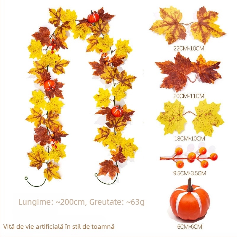 Vie artificială cu frunze de arțar pentru decor de toamnă în exterior, ghirlandă verde pentru perete