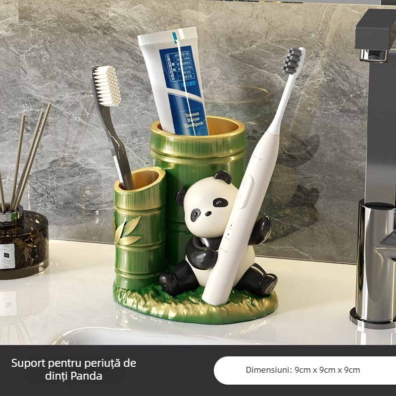 Pahar Panda pentru copii pentru gură și suport pentru periute – decor din rășină pentru casă