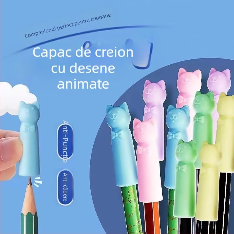 Capac de creion din silicon cu desen animat, capac moale din cauciuc pentru elevi din învățământul primar
