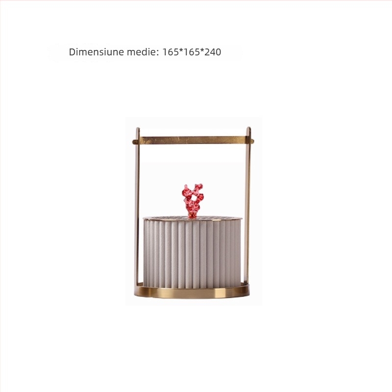 Ornament decorativ: cutie din rășină și metal cu capac ridicat, în stil chinezesc modern, pentru living și hol
