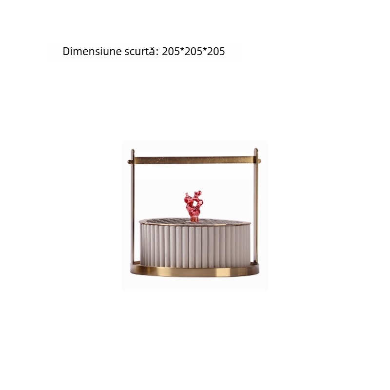 Ornament decorativ: cutie din rășină și metal cu capac ridicat, în stil chinezesc modern, pentru living și hol