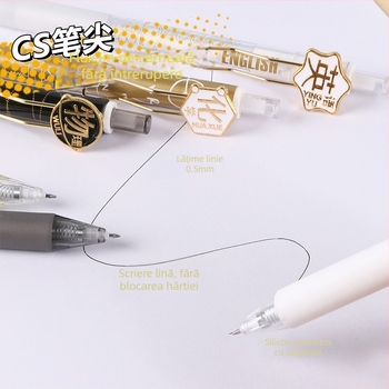 Set de stilouri gel cu clips metalice, seria Subject, 6 pixuri negre, 0,5 mm