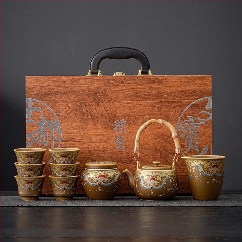 Set de ceai din ceramică emailată, stil japonez retro, Gongfu
