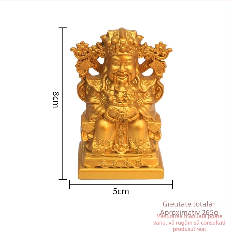 Statuetă Buddha placată cu aur a lui Dumnezeu al bogăției, decor pentru casă, sufragerie, magazin și birou, pentru mutare în casă și recepție