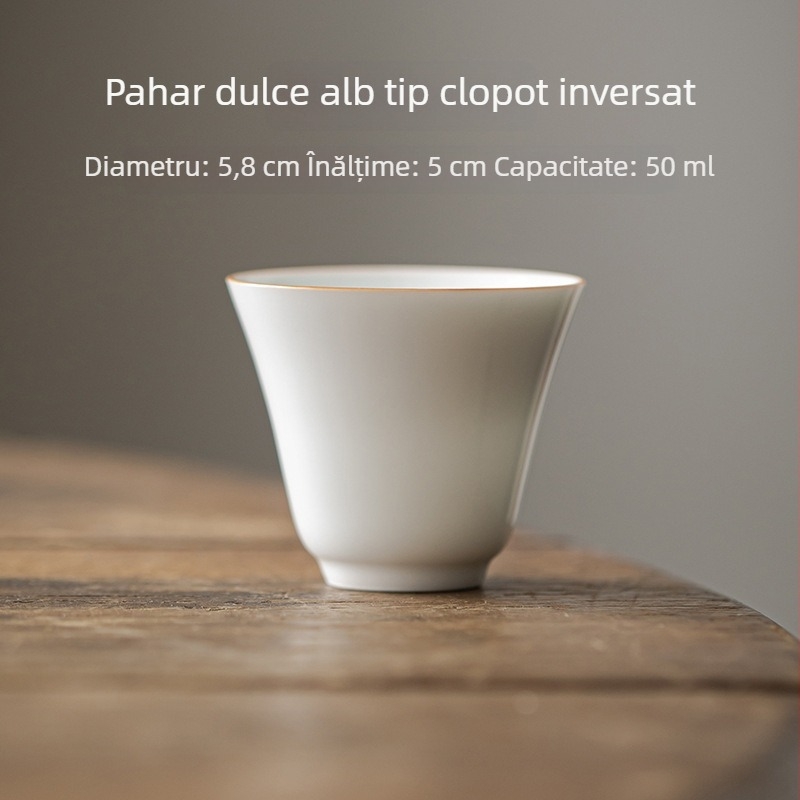 Ceșuță de ceai din porțelan cu celadon sub glazură, margine pictată, stil Gongfu, mică