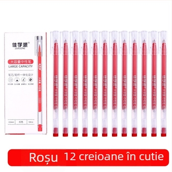 Set de 12 pixuri cu bila, capacitate mare, 0,5 mm, negru/roșu/albastru, pentru examene și birou