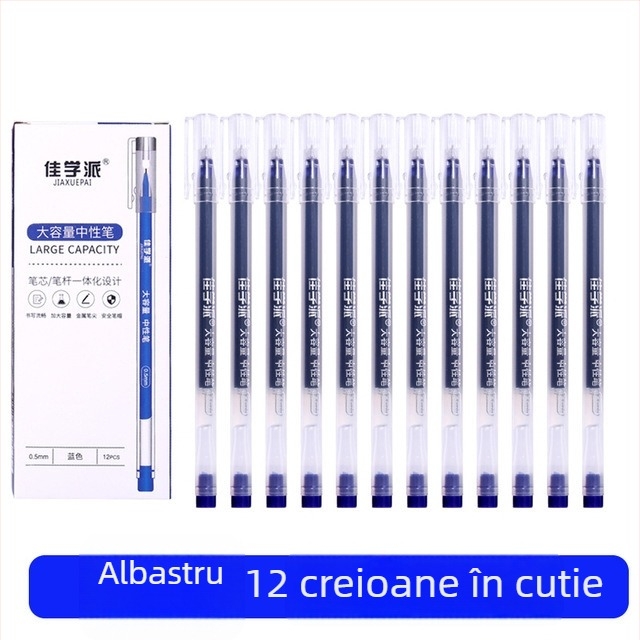 Set de 12 pixuri cu bila, capacitate mare, 0,5 mm, negru/roșu/albastru, pentru examene și birou
