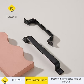 Mâner negru pentru sertare și dulapuri, cu o singură gaură, stil modern minimalist, din aliaj de aluminiu