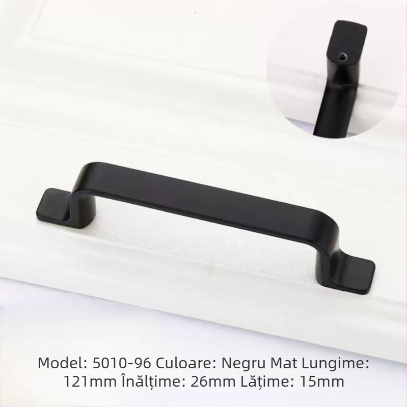 Mâner negru pentru sertare și dulapuri, cu o singură gaură, stil modern minimalist, din aliaj de aluminiu