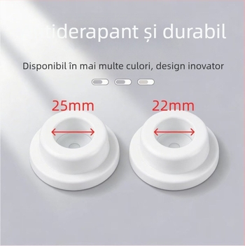 Bază telescopică pentru bara de duș cu anti-alunecare, kit cu 2 capace finale pentru conducte de 25 mm și 22 mm, polipropilenă, negru/alb, stil modern minimalist