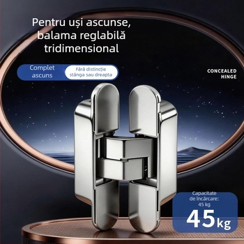 Balama ascunsă, reglabilă tridimensional pentru ușa din lemn, deschidere spre exterior, aliaj de zinc