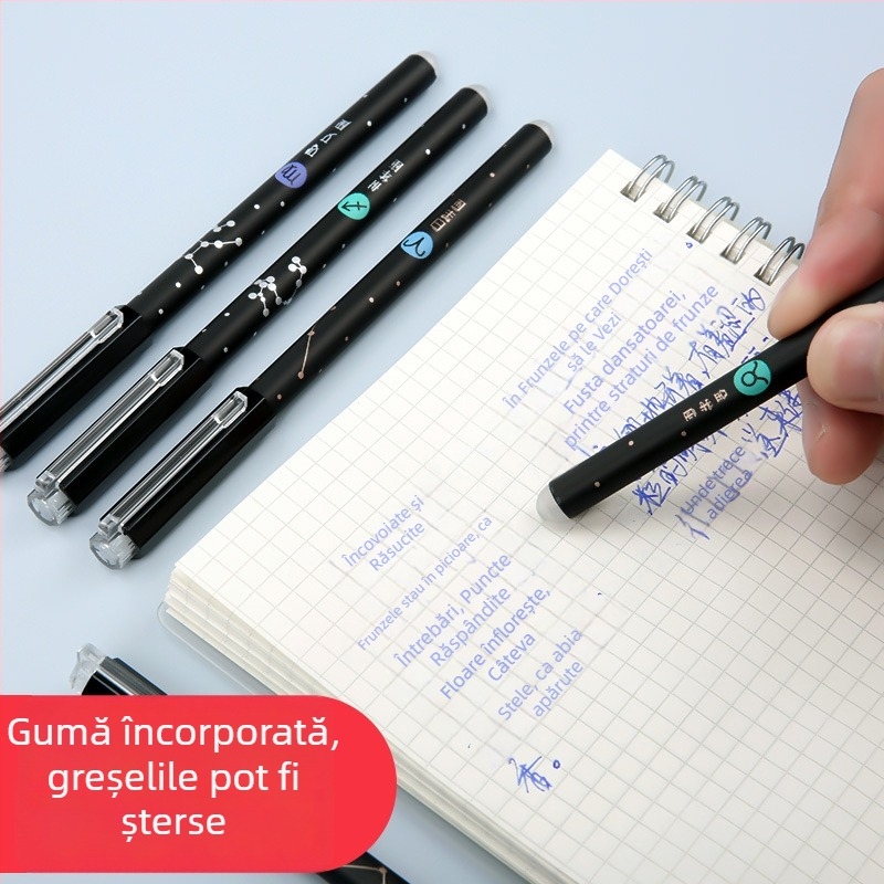 Pix gel, negru și albastru, 0,5 mm, corp metalic, pix de semnătură pentru elevi