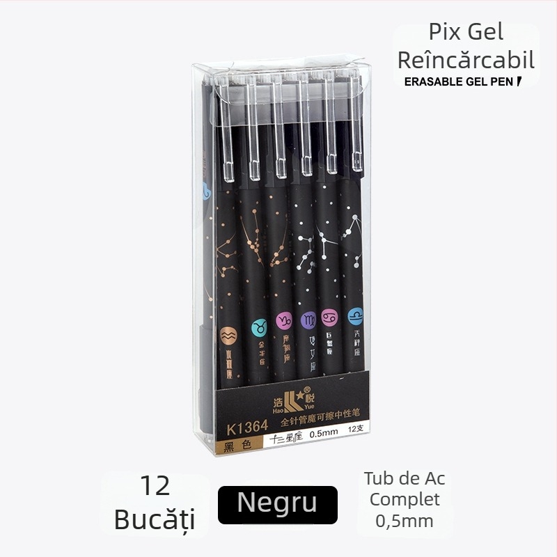 Pix gel, negru și albastru, 0,5 mm, corp metalic, pix de semnătură pentru elevi