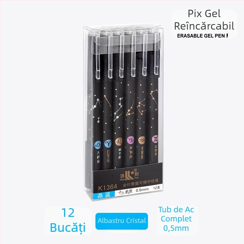 Pix gel, negru și albastru, 0,5 mm, corp metalic, pix de semnătură pentru elevi