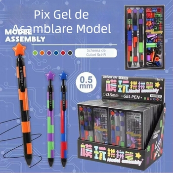 Pix puzzle modular pentru elevi de școala primară, pix gel pentru relaxare, cu segmente interconectabile, jucărie educativă – instrument de scris, vârf de 0,5 mm, scriere lină