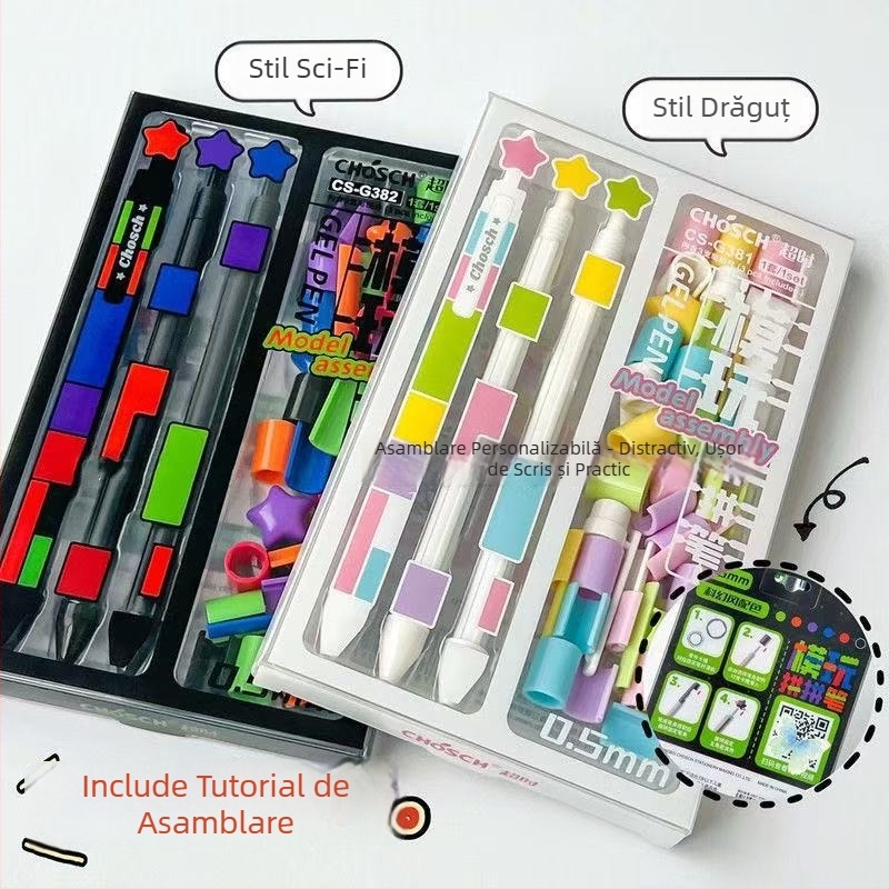 Pix puzzle modular pentru elevi de școala primară, pix gel pentru relaxare, cu segmente interconectabile, jucărie educativă – instrument de scris, vârf de 0,5 mm, scriere lină