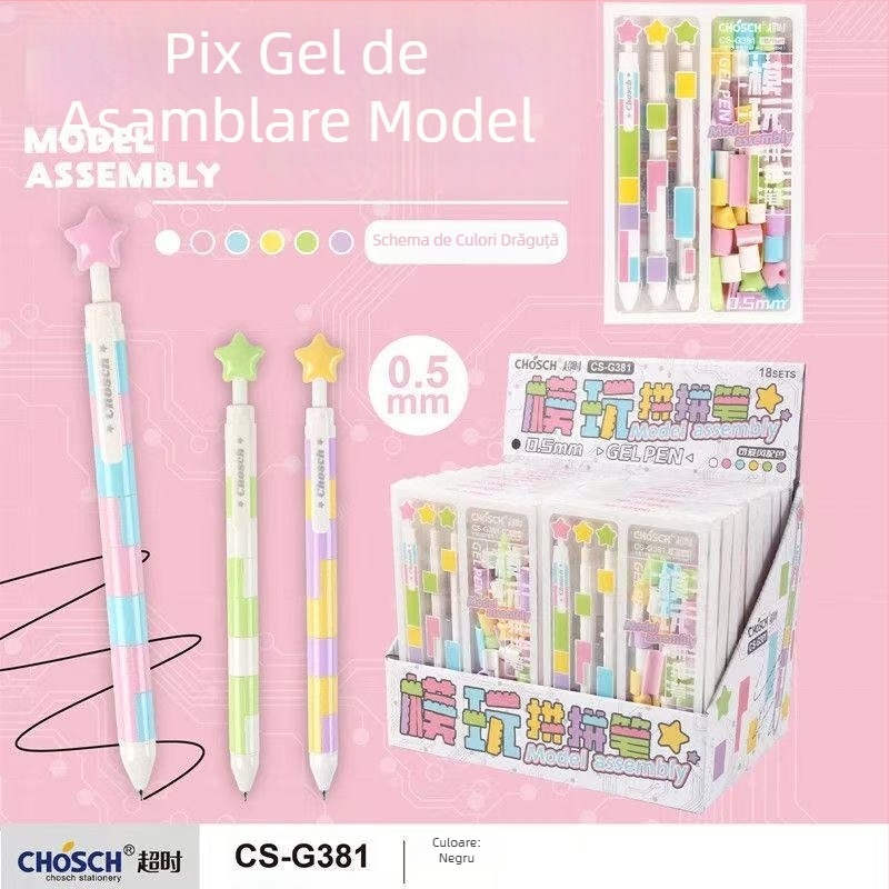 Pix puzzle modular pentru elevi de școala primară, pix gel pentru relaxare, cu segmente interconectabile, jucărie educativă – instrument de scris, vârf de 0,5 mm, scriere lină