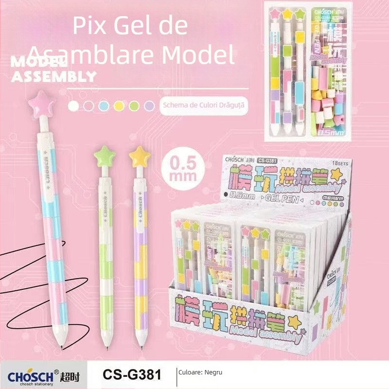 Pix puzzle modular pentru elevi de școala primară, pix gel pentru relaxare, cu segmente interconectabile, jucărie educativă – instrument de scris, vârf de 0,5 mm, scriere lină