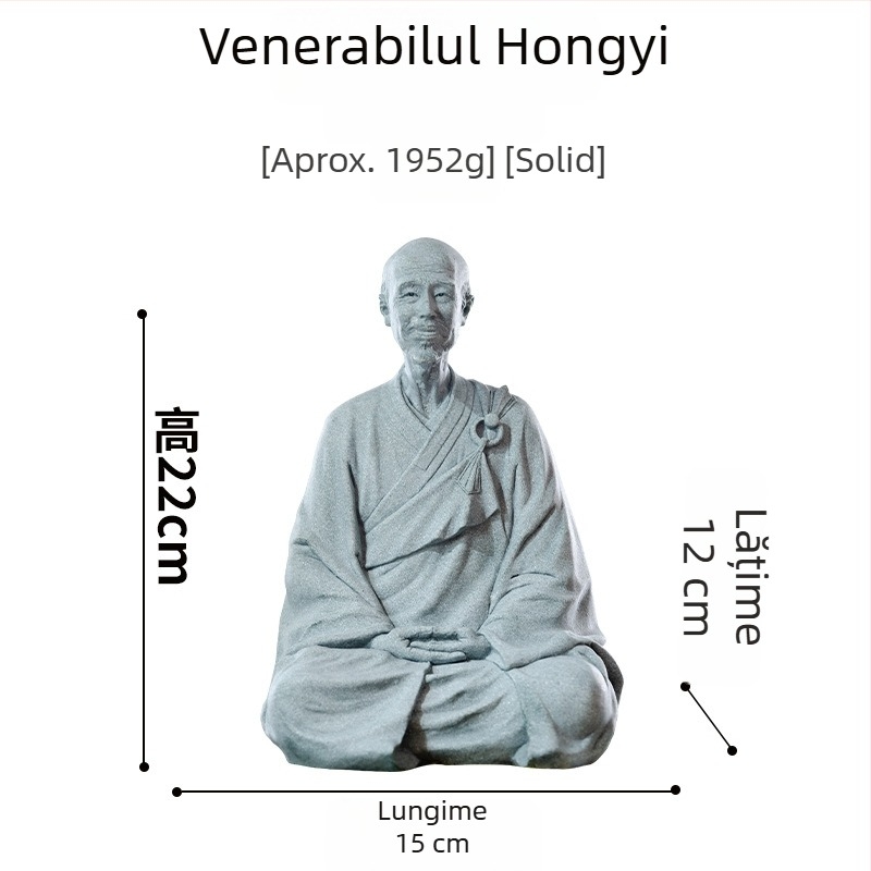 Statue budistă Master Hongyi Li Shutong — sculptură din rășină cu aspect de piatră de nisip, zen chinez pentru studiu și decor de casă