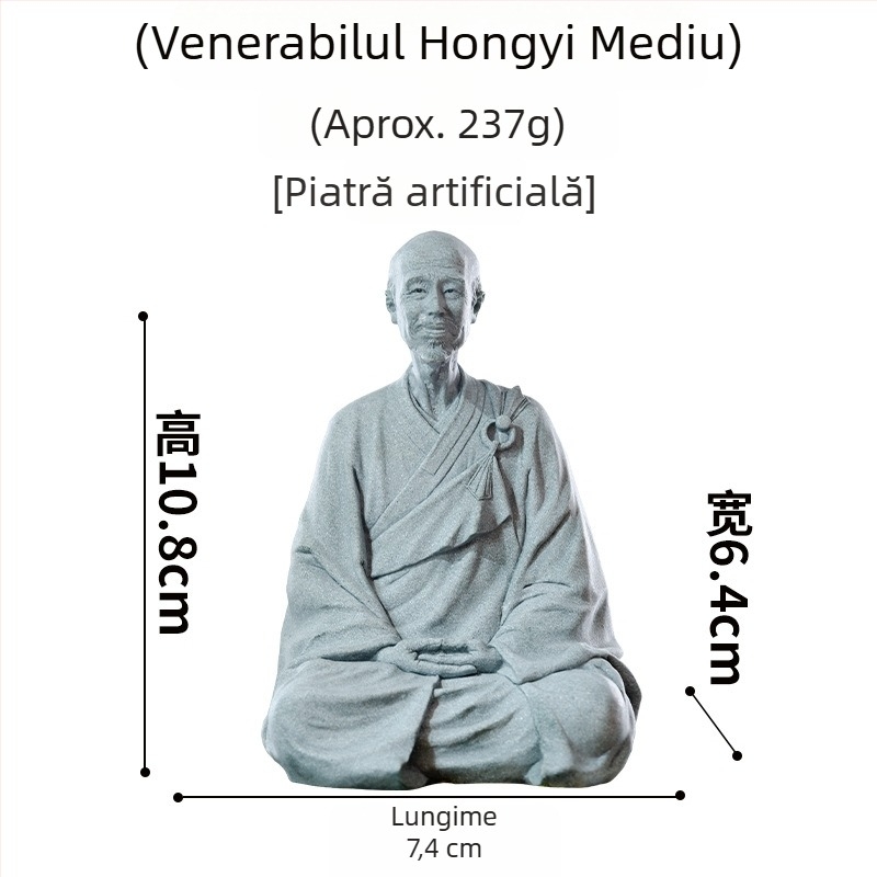 Statue budistă Master Hongyi Li Shutong — sculptură din rășină cu aspect de piatră de nisip, zen chinez pentru studiu și decor de casă