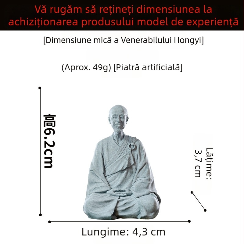 Statue budistă Master Hongyi Li Shutong — sculptură din rășină cu aspect de piatră de nisip, zen chinez pentru studiu și decor de casă