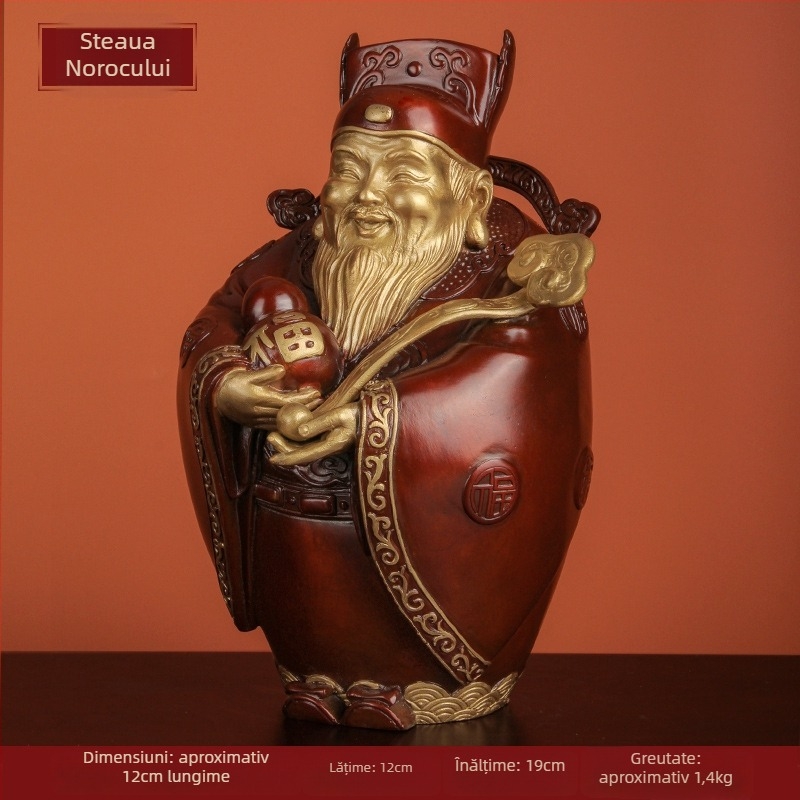 Statuetă din cupru a celor Trei Zei ai Norocului, pentru prosperitate, cadou pentru noua locuință, decor interior