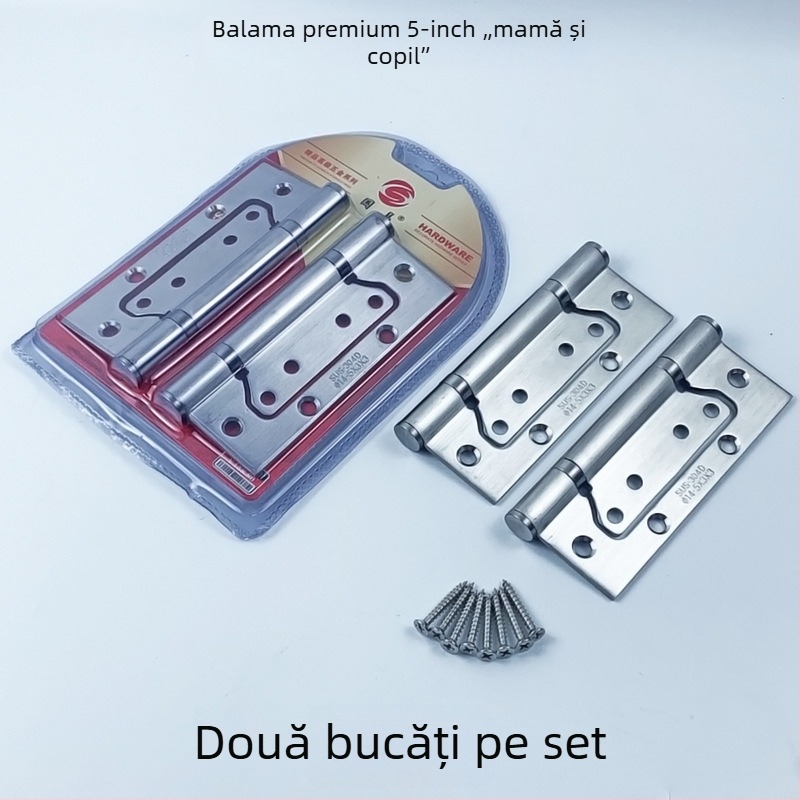  Balama din oțel inoxidabil, 5 inch, fără caneluri, pentru uși din lemn de dormitor, rulment silențios, fluture pliabil