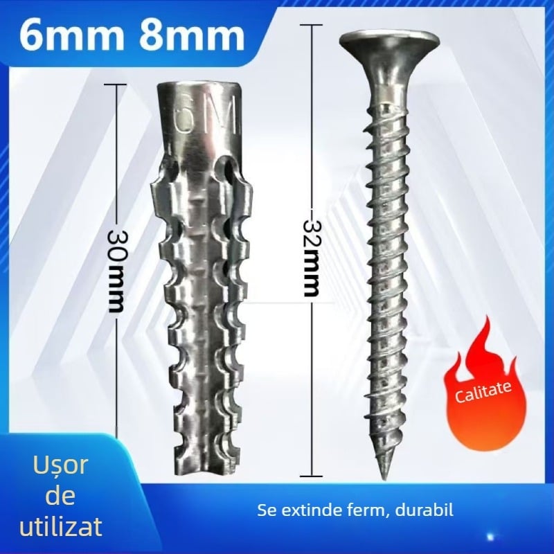 Set țevi de expansiune și șuruburi, aliaj de zinc, întărit, pentru zidărie 6/8 mm