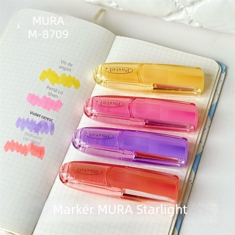 Marker fluorescent Mule 8709, vârf înclinat 0,5 mm, culori moi, protecție pentru ochi, durabil, rezistent la pete, pentru elevi