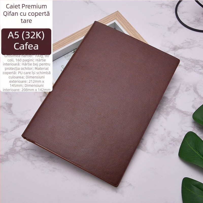 Set de caiete A5 din piele ecologică, legare cu adeziv, 100–200 pagini, dimensiuni 208×142 mm, hârtie bej, rechizite de birou