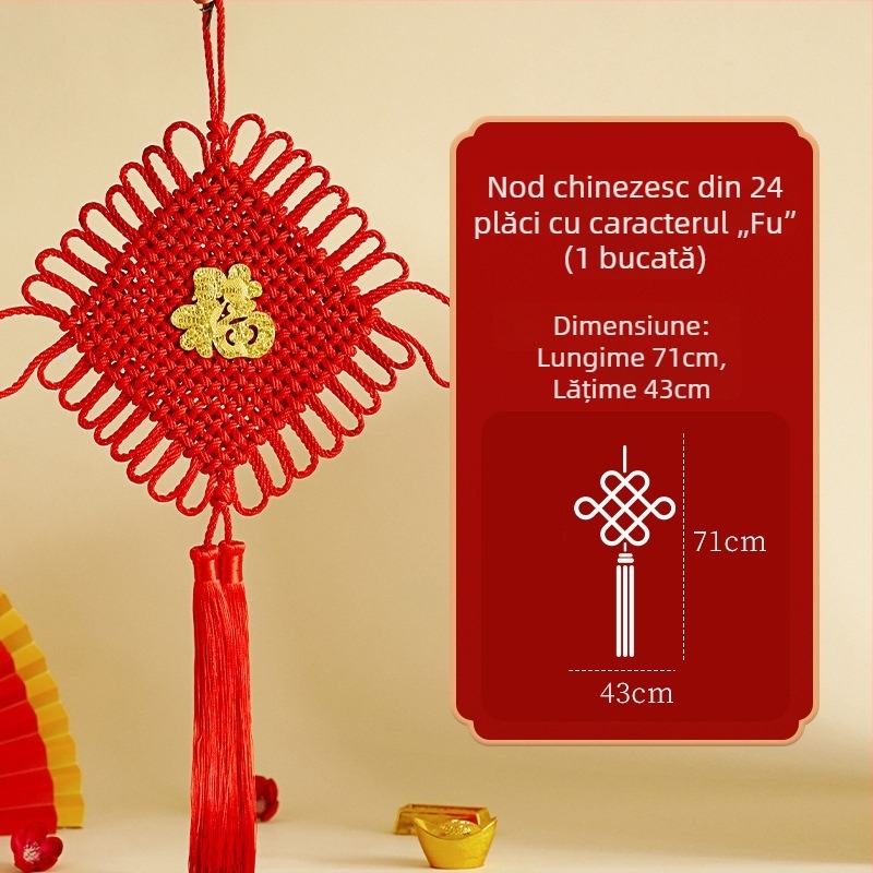 Pandantiv mic din nod chinezesc, lucrat manual, cu nod concentric și șnur roșu, model 2026
