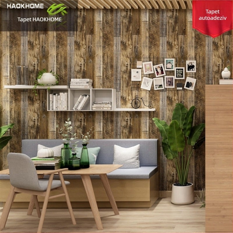 Autocolant de perete cu textură lemn, stil industrial, pentru mobilier și fundal de restaurant