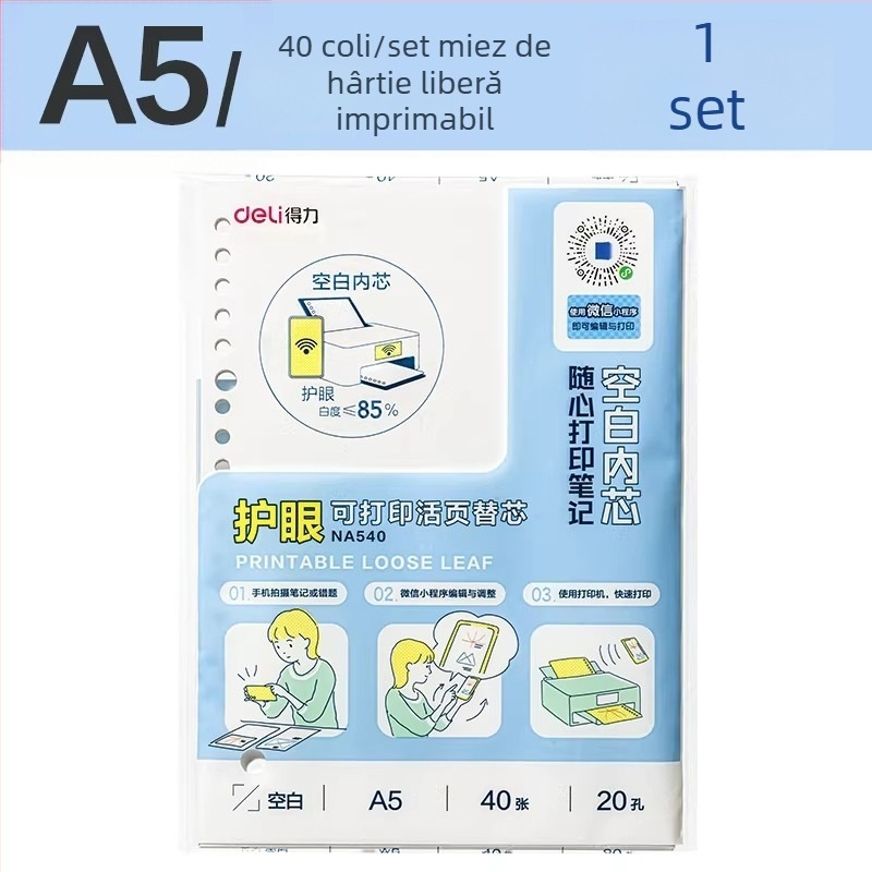 Deli hârtie de umplere imprimabilă pentru carnet DIY, cu 26 de găuri, universală, pentru protecția ochilor, format A4/A5/B5