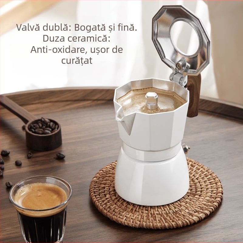 Cafetieră moka cu două ventile pentru espresso, exterior ceramic