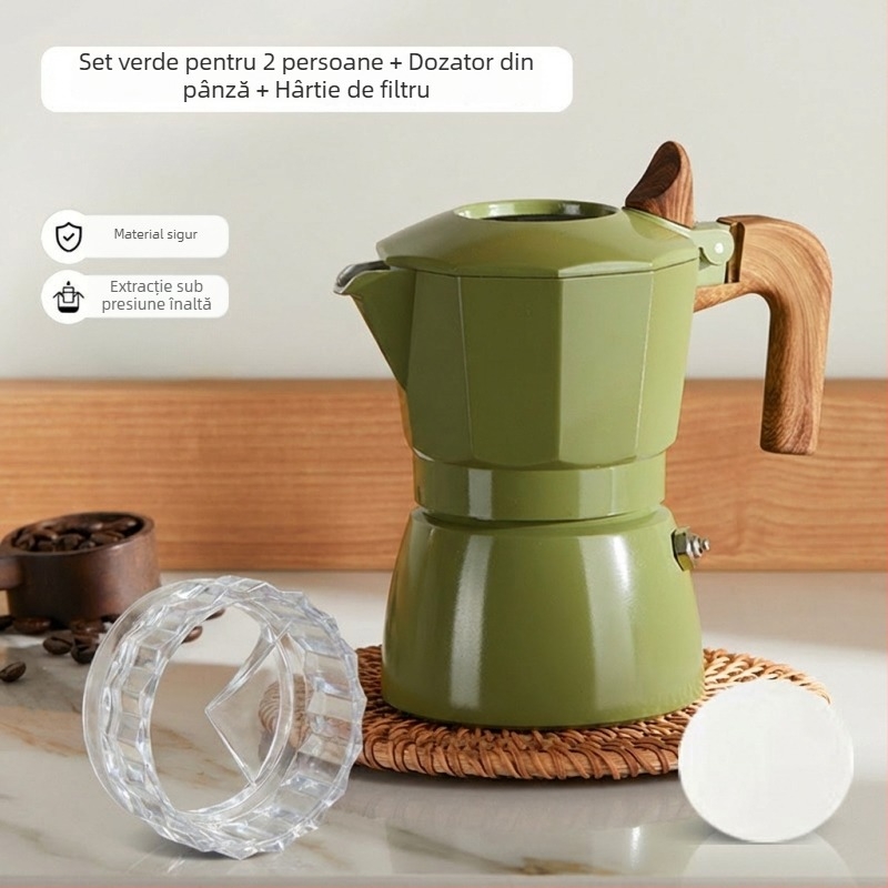 Cafetieră moka cu două ventile pentru espresso, exterior ceramic