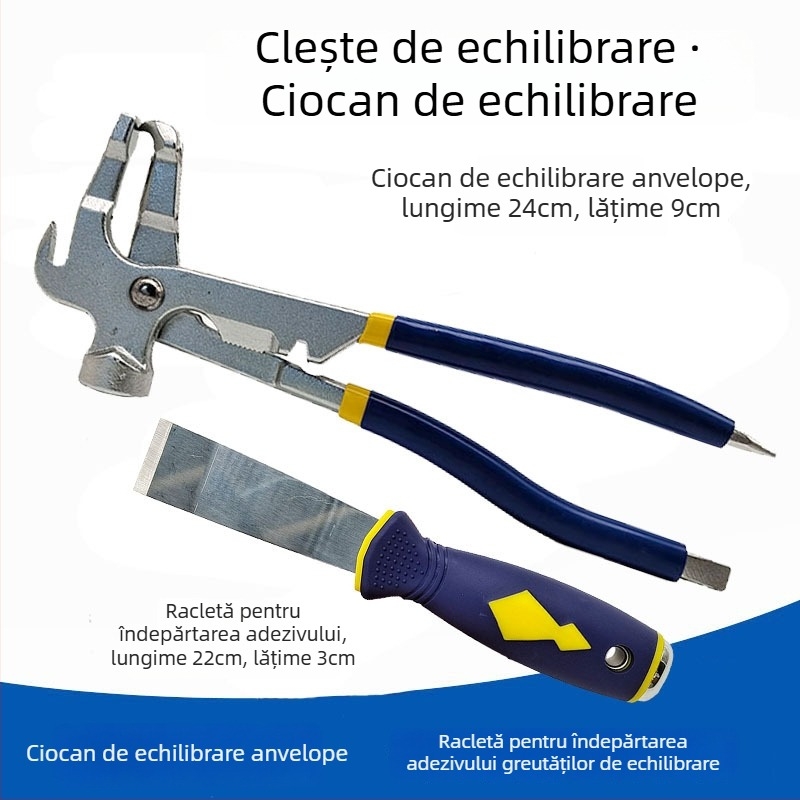 Clește pentru echilibrare pneuri cu instrument de echilibrare dinamică și pentru îndepărtarea greutăților