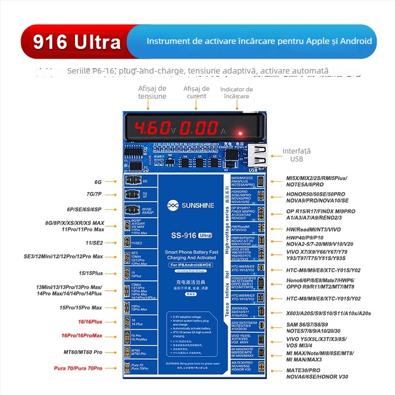 Dispozitiv SS-916 Ultra pentru activarea încărcării, Apple și Android, compatibil cu seria 16