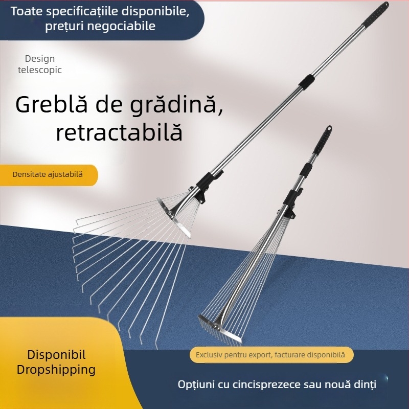 Grebă telescopică din oțel – unealtă agricolă multifuncțională pentru frunze, iarbă și curățarea gazonului, extensibilă