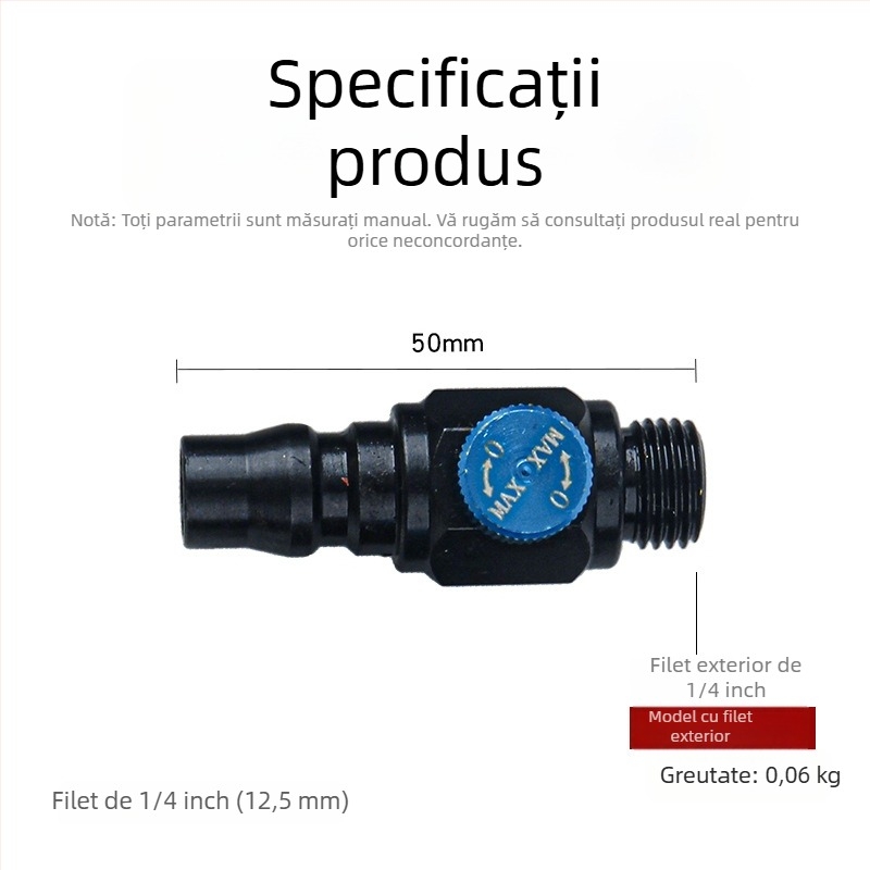 Regulator pneumatic de viteză, conector pentru bormașină/grinder cu aer, control al fluxului de aer, supapă de aer