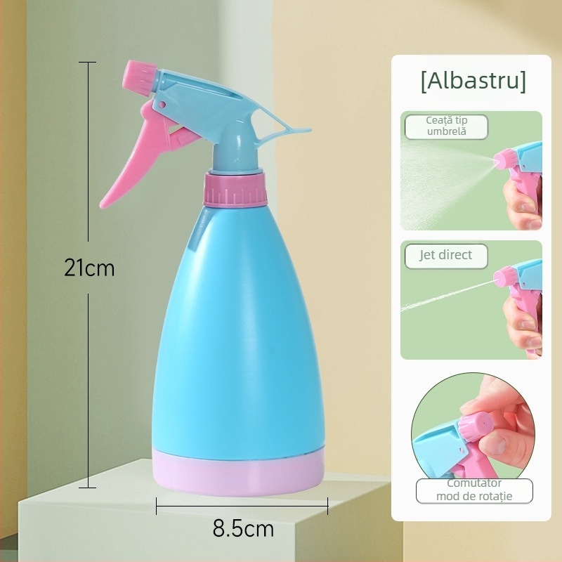 Unealtă de grădină în culoare bomboană: stropitoare pentru suculente, recipient de udare cu acționare manuală și pulverizator cu alcool