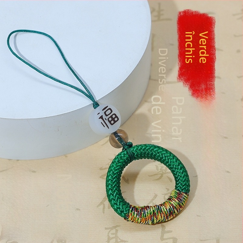 Lanyard din nylon cu nod norocos, șnur pentru telefon, cablu USB și pandantiv cu nod chinezesc și mărgele de cristal