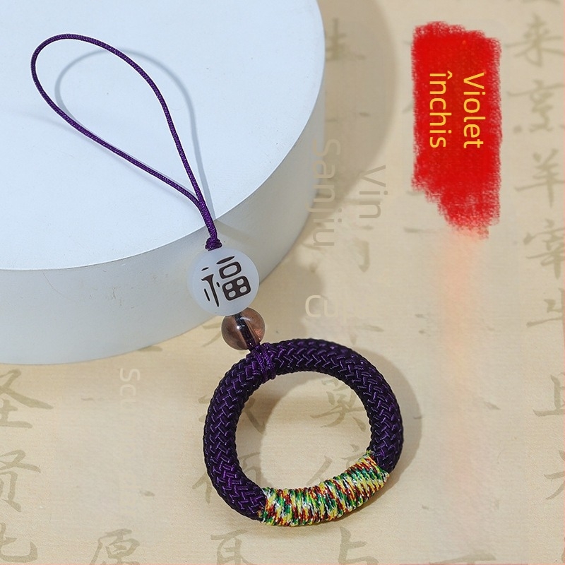 Lanyard din nylon cu nod norocos, șnur pentru telefon, cablu USB și pandantiv cu nod chinezesc și mărgele de cristal