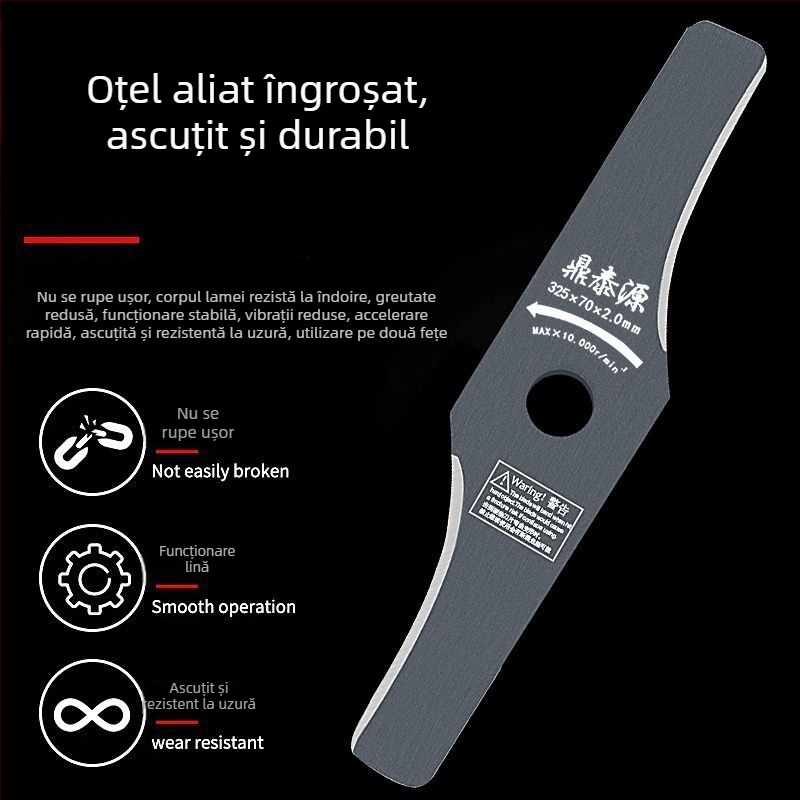 Lama de gazon pe benzină, lamă groasă, curbată, oțel mangan înalt, rezistentă la pietre