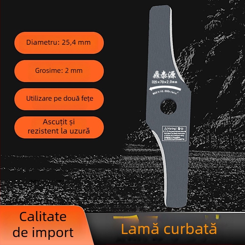 Lama de gazon pe benzină, lamă groasă, curbată, oțel mangan înalt, rezistentă la pietre